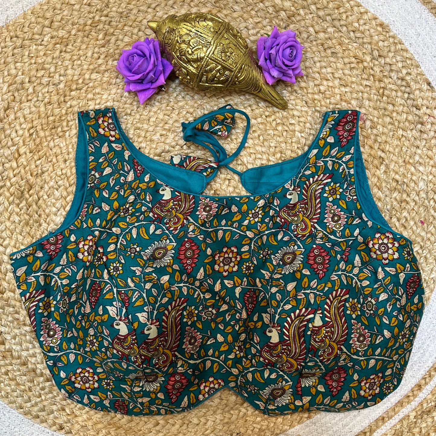 Cotton Kalamkari 38” Medium Sari Blouse Indian Saree Top B409
