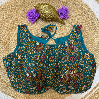 Cotton Kalamkari 38” Medium Sari Blouse Indian Saree Top B409