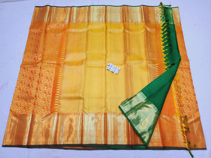 Kanchipuram Pure Silk Saree Mango Yellow & Green Kanjivaram Sari| SPK119