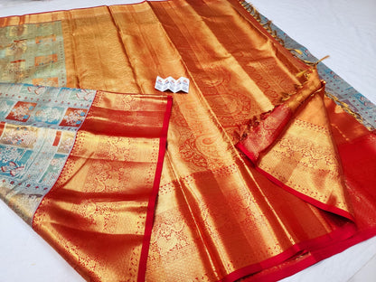 Kanchipuram Pure Silk Saree Bridal Blue Kanjivaram Sari SPK245