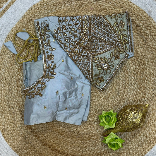 38” M Size 8 Aari Worked Sari Blouse Indian Saree Top Silver B304