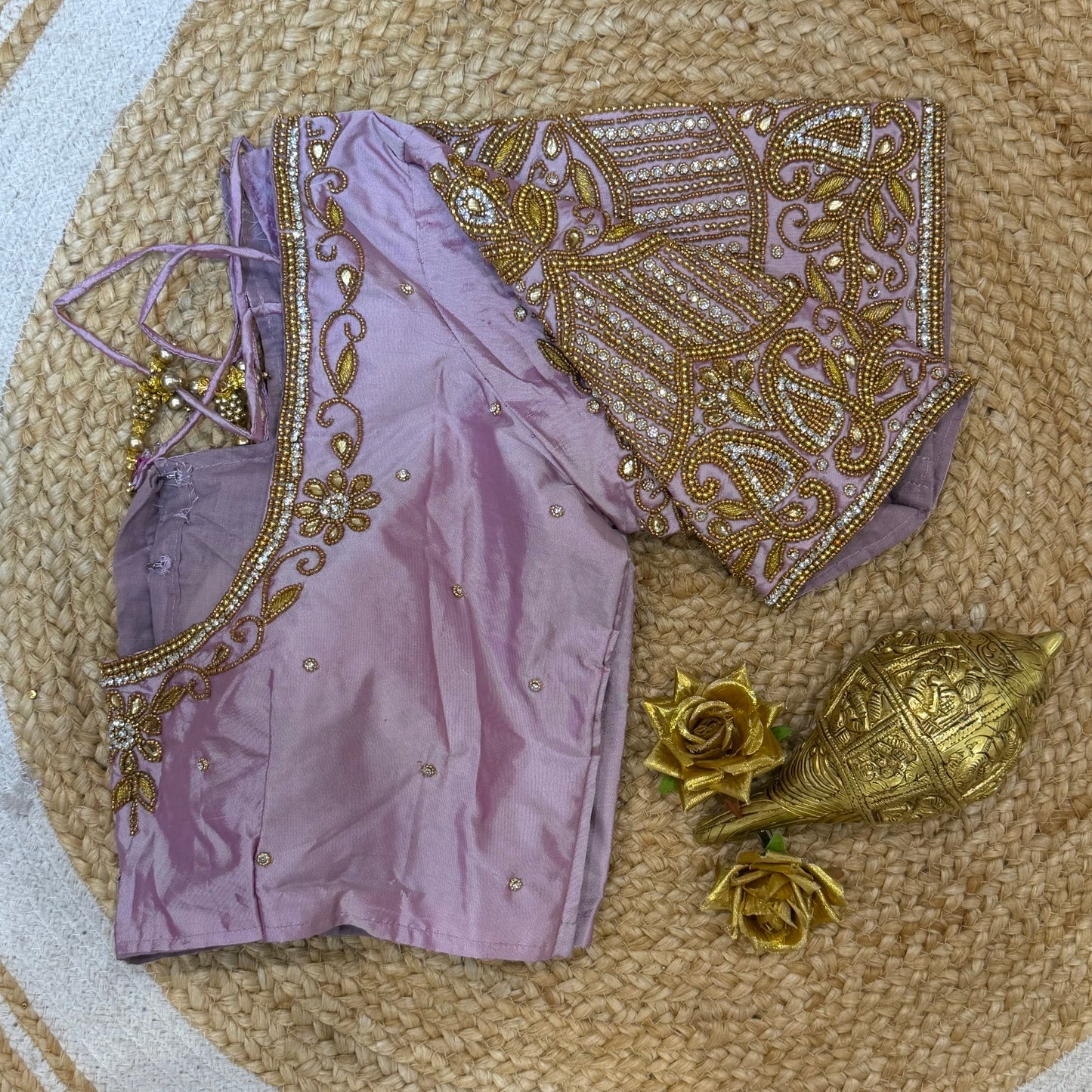 38” M Size 8 Aari Worked Sari Blouse Indian Saree Top Light Purple B282