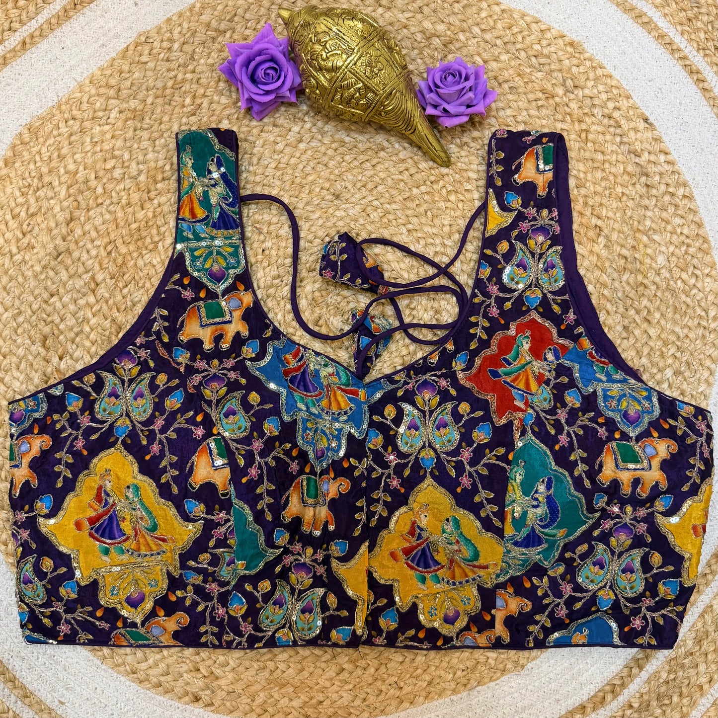 Mango Yellow Precision Printed 44” Size 14 Sari Blouse Indian Saree Top B407