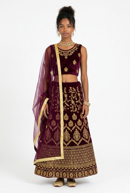 32” Size Age 7 to 9 Wine Indian Lehenga Pavadai Sattai Skirt Top G77 Col 1