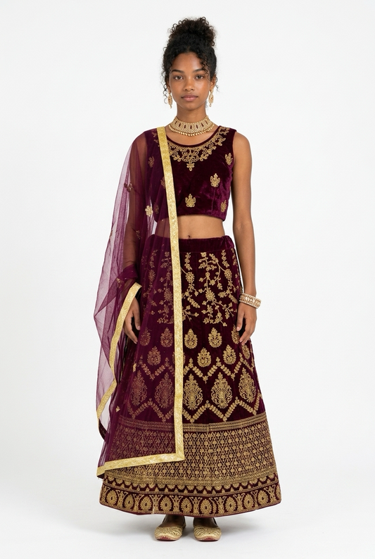 32” Size Age 7 to 9 Wine Indian Lehenga Pavadai Sattai Skirt Top G77 Col 1