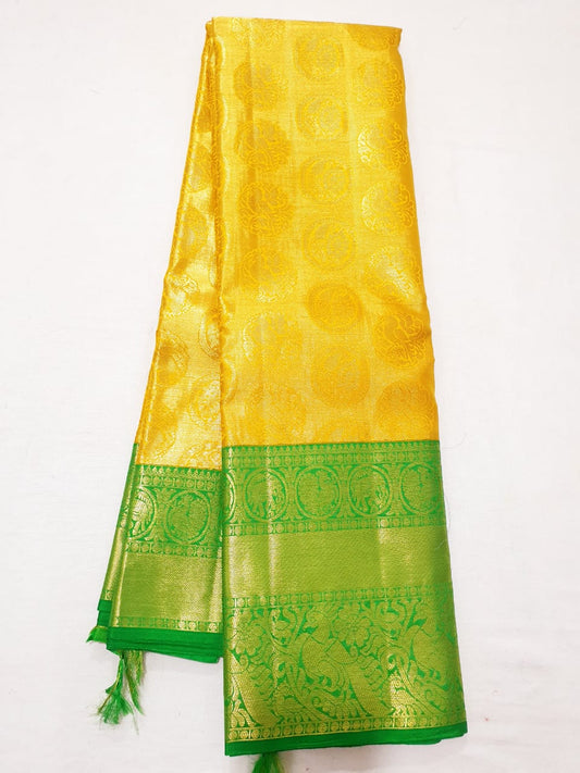 Bridal Kanchipuram Pure Silk Saree Yellow & Green Kanjivaram Sari| SPK180