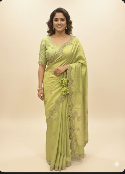 Pastel Green Fancy Party wear Sari Indian Saree Blouse Combo S84