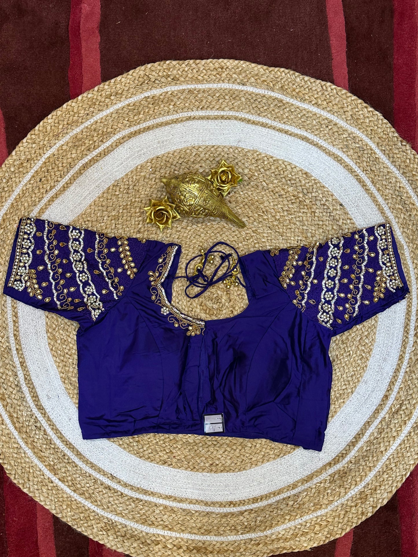 40” Size 10 Aari Worked Sari Blouse Indian Saree Top Silk Purplish Blue B88