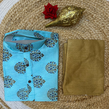 Boys Indian Sherwani Outfit kids Kurta Blue Gold K11