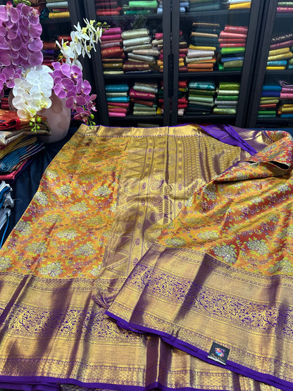 Kanchipuram Pure Silk Bridal Tissue Saree Indian Kanjivaram Floral Sari SPK385
