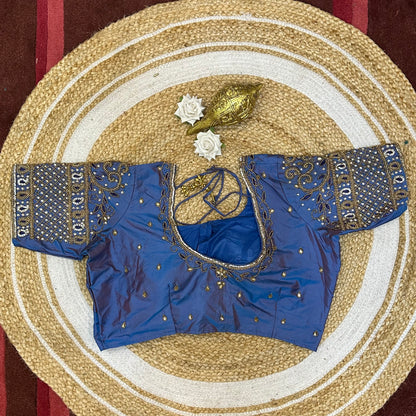 42” XL Size 12 size Aari Worked Sari Blouse Indian Saree Top Blue B232