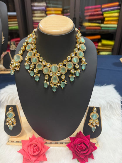 Kundan style Indian Jewellery Necklace set Mint N11