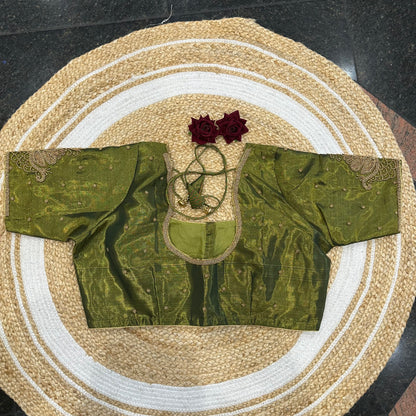 46” Size 16 Aari Worked Sari Blouse Indian Saree Top Silk Green B415