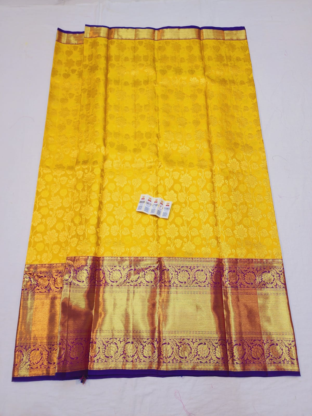Korvai Kanchipuram Pure Silk Saree Mango Yellow & Purple Kanjivaram Sari| SPK110
