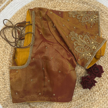 46” Size 16 Aari Worked Sari Blouse Indian Saree Top Silk Orangish Copper B417