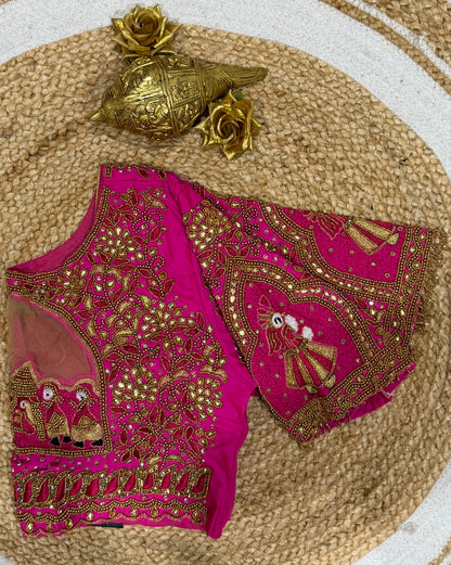 40” L Size 10 size Aari Worked Sari Blouse Indian Saree Top Pink B168