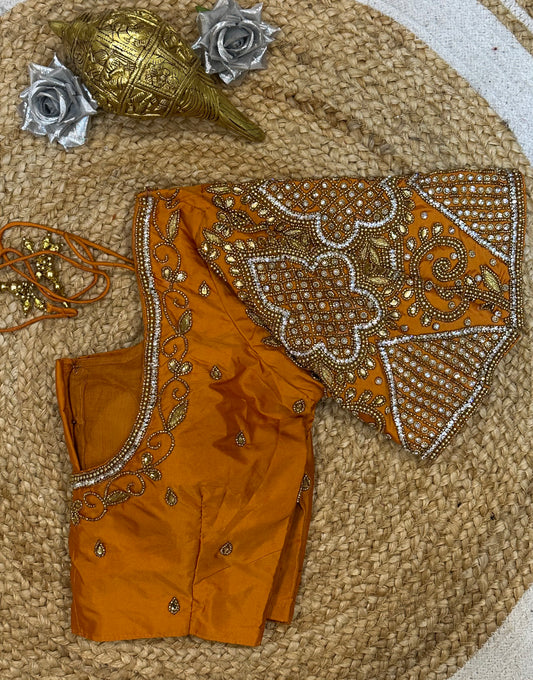 34” XSmall Aari Worked Sari Blouse Indian Saree Top Silk B113