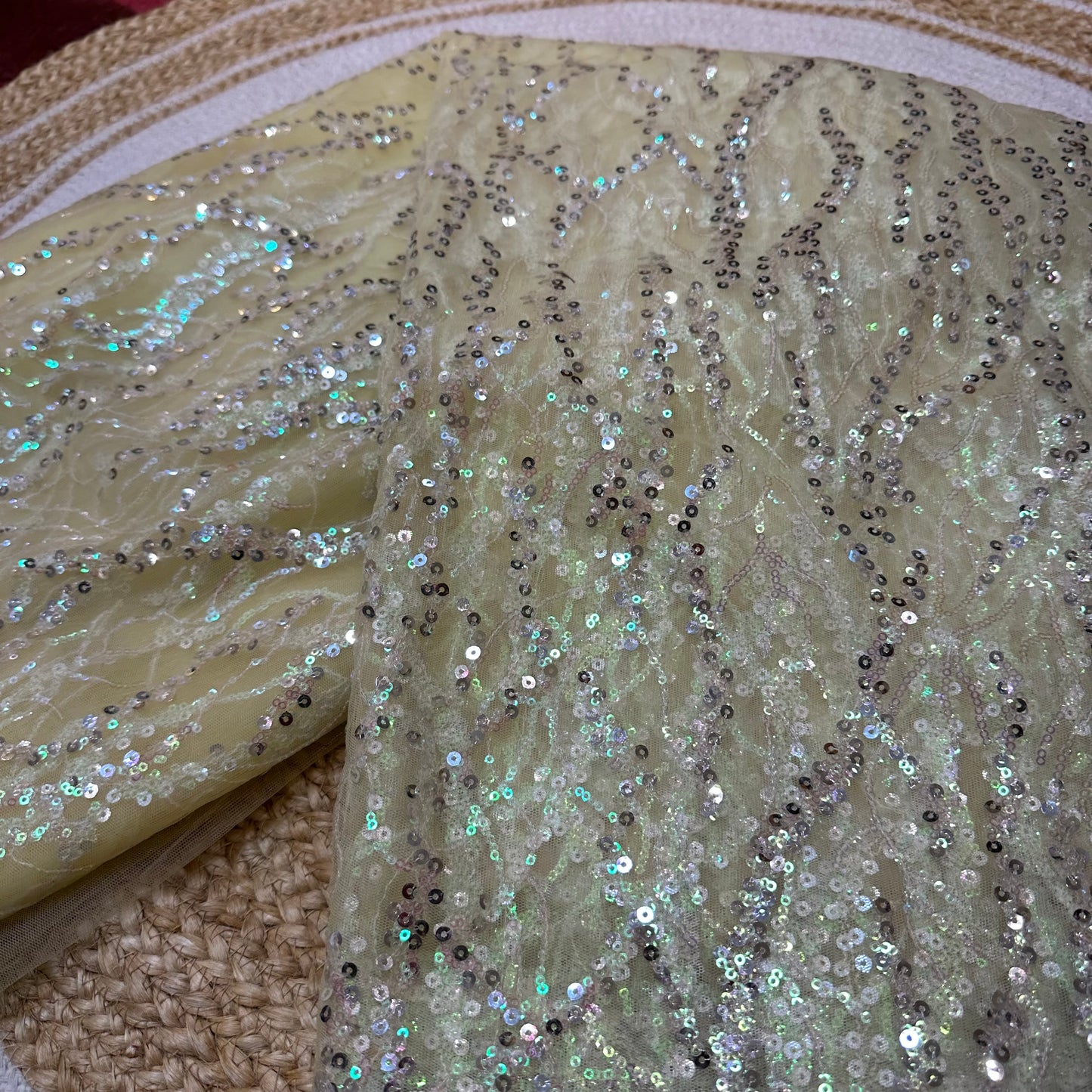 Net Sari Indian Bollywood Sequins Designer Fancy Party wear Saree Yellow Z2