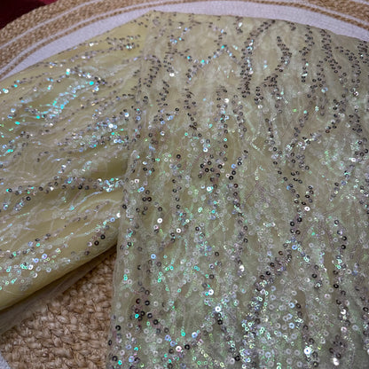 Net Sari Indian Bollywood Sequins Designer Fancy Party wear Saree Yellow Z2