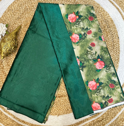 Fancy Party wear Satin Sari Indian Casual Green Saree S96