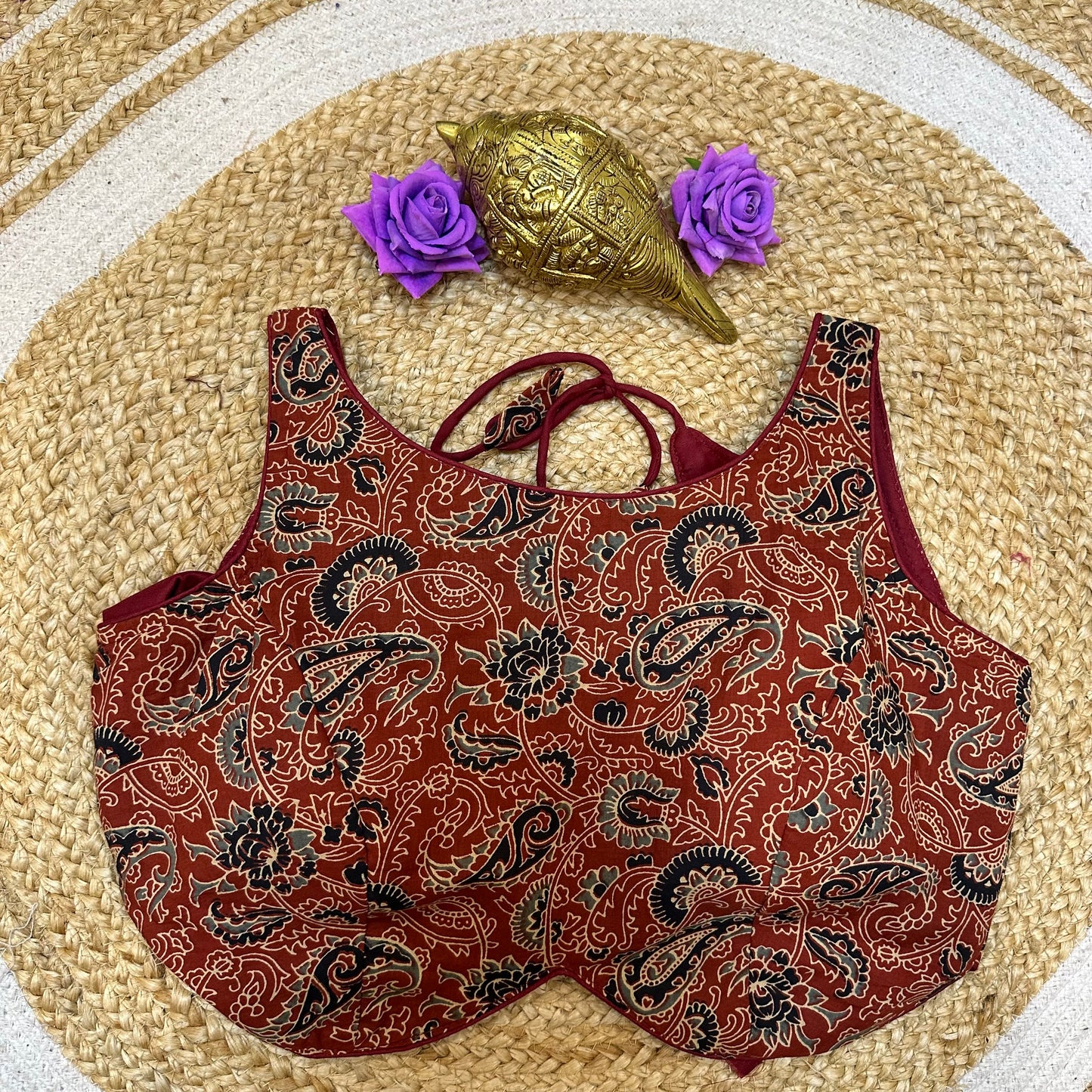 Cotton Kalamkari 38” Medium Sari Blouse Indian Saree Top B409