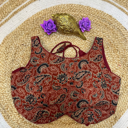 Cotton Kalamkari 38” Medium Sari Blouse Indian Saree Top B409
