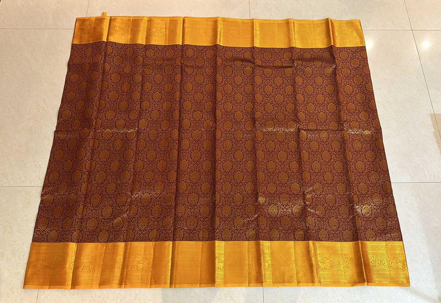 1g Gold Kanchipuram Pure Silk Saree Maroon Yellow Kanjivaram Sari| SPK177