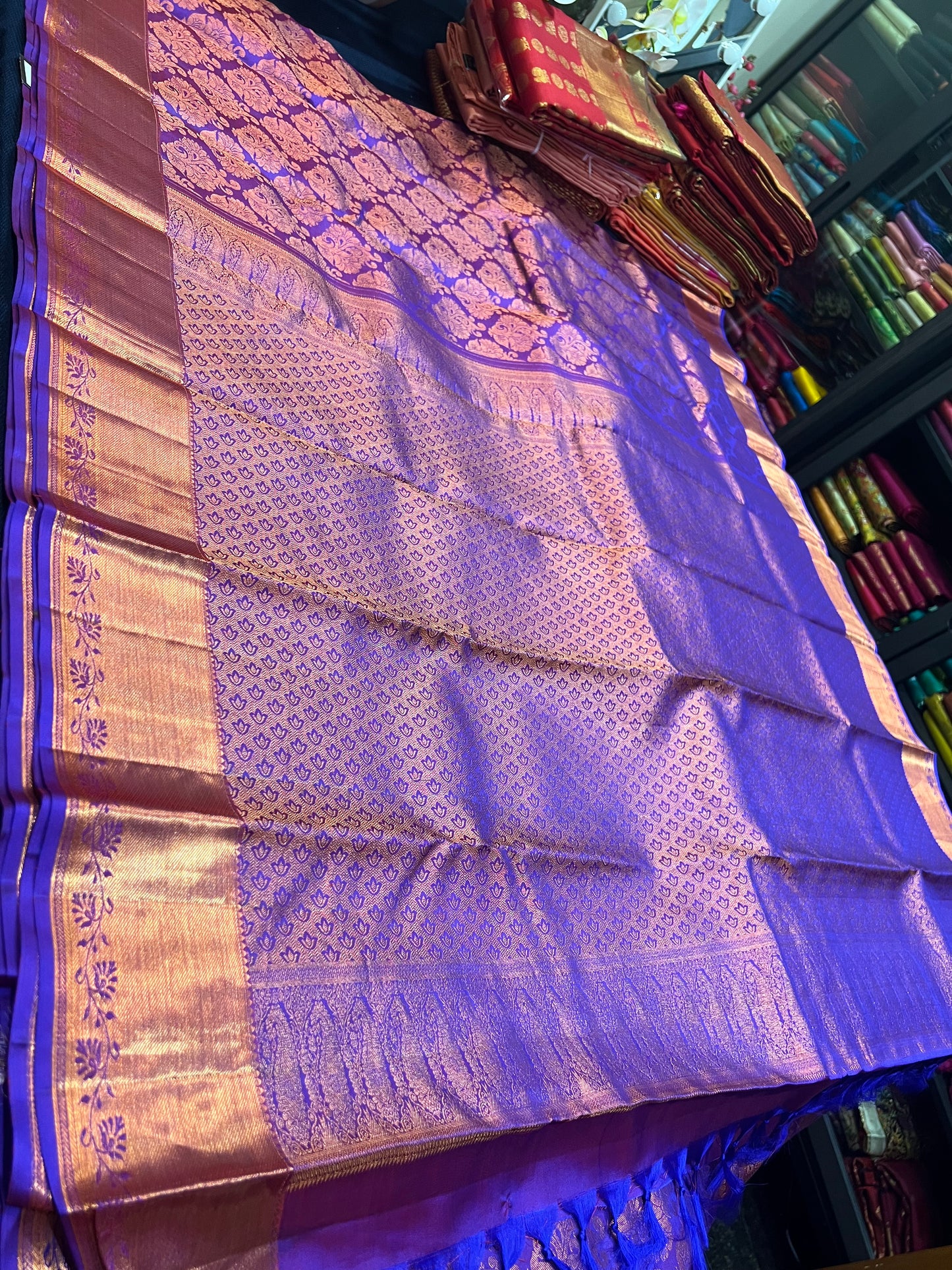 Kanchipuram Pure Silk Saree Purple Bridal Kanjivaram Sari| SPK167