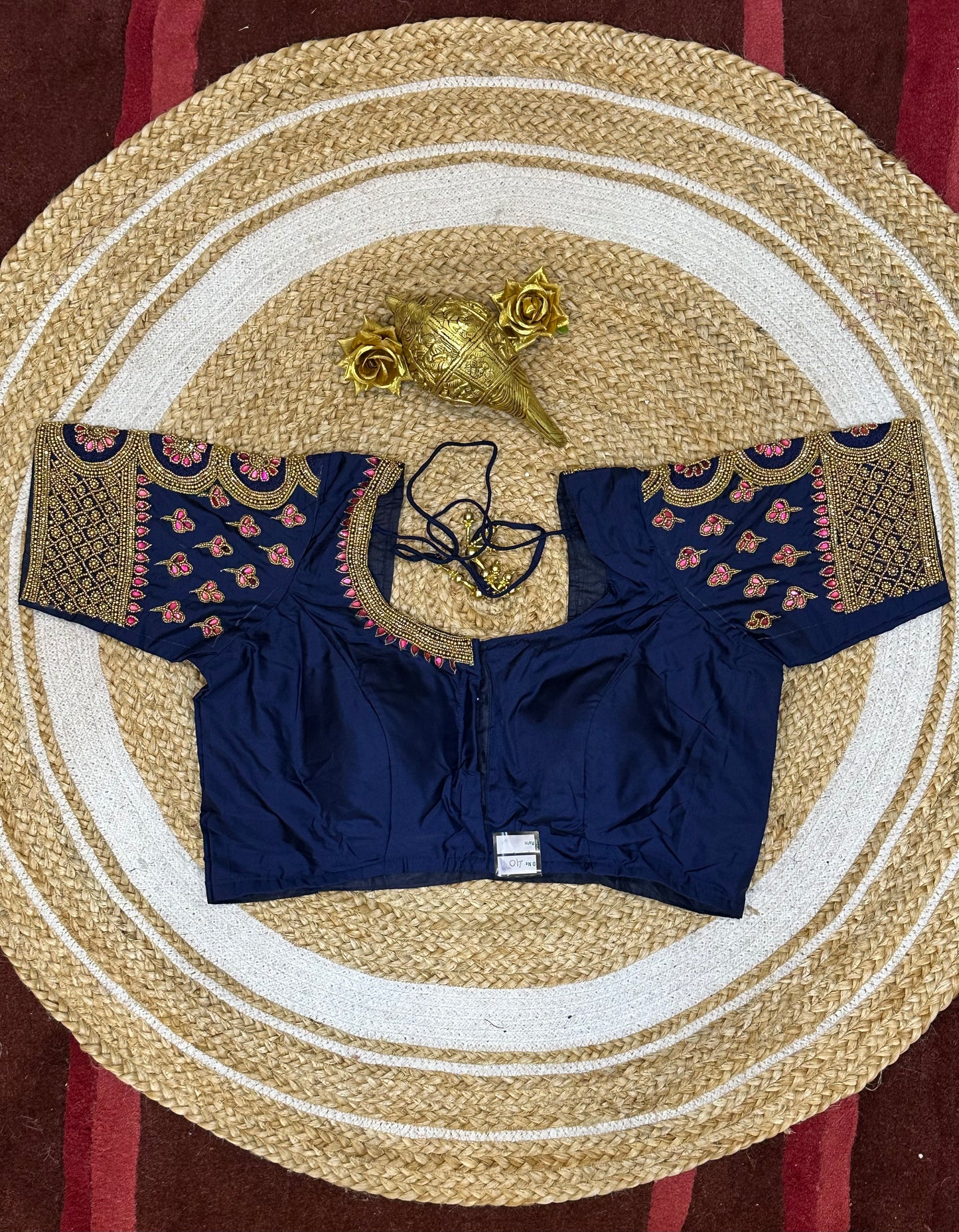 40” Size 10 Aari Worked Sari Blouse Indian Saree Top Silk Blue B75