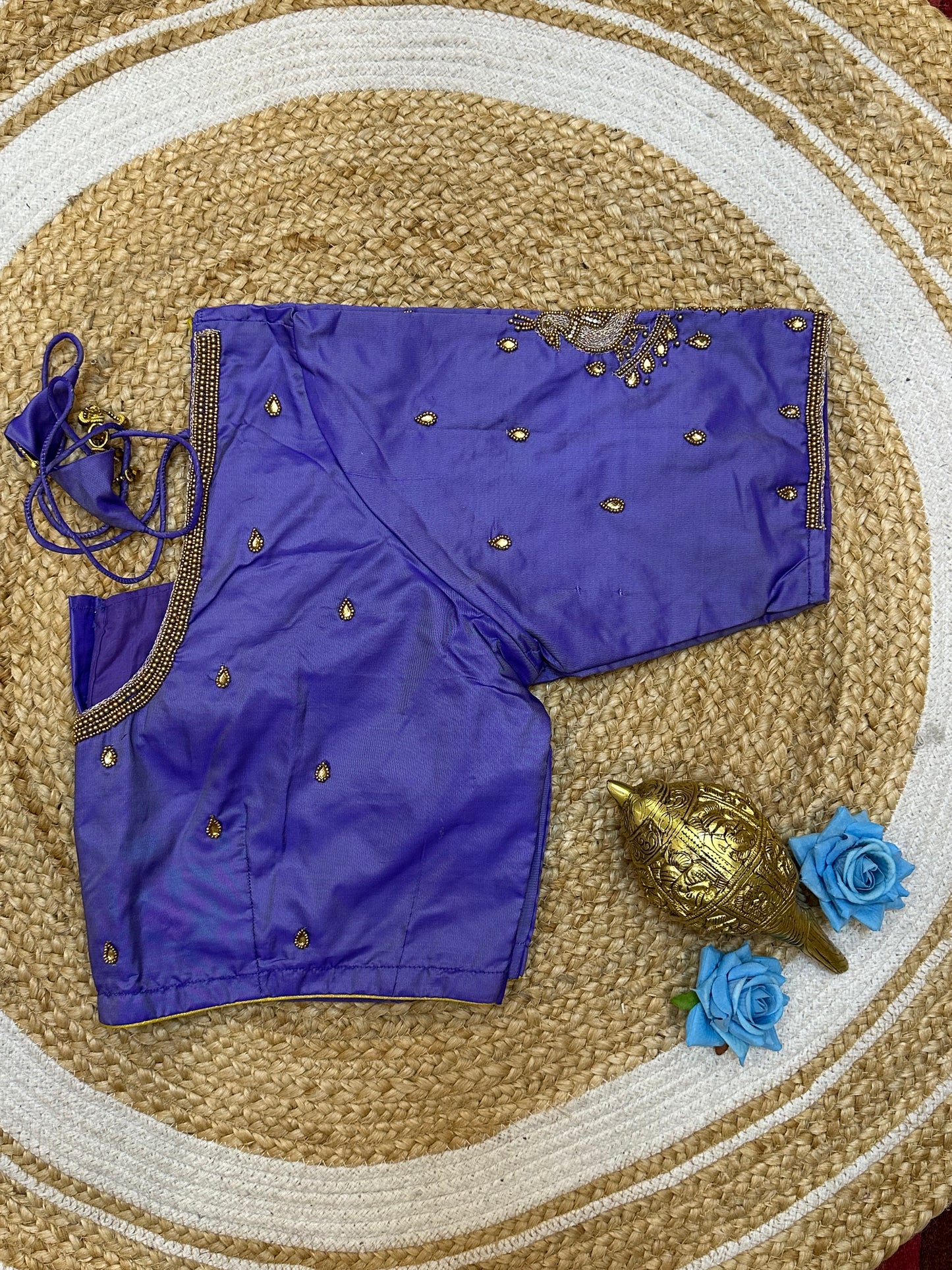 46” Size 16 Aari Worked Sari Blouse Indian Saree Top Silk Lavender/ Purple B195