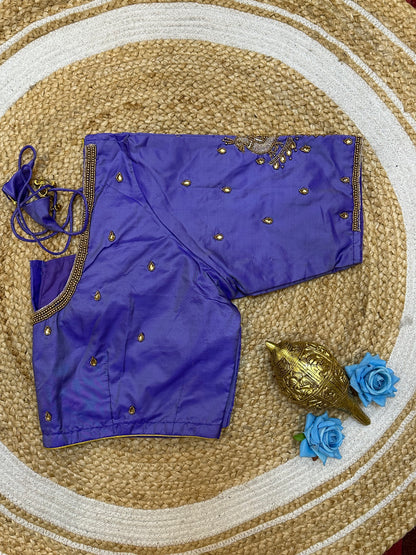 46” Size 16 Aari Worked Sari Blouse Indian Saree Top Silk Lavender/ Purple B195