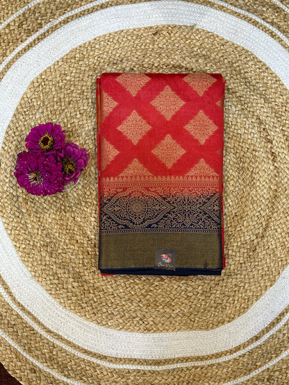 Bangalore Silk Sari Indian Fancy Saree Red & Blue S71