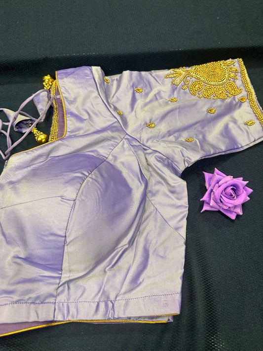 40” Aari hand Worked Sari Blouse Indian Top Choli Silk Lavender B22
