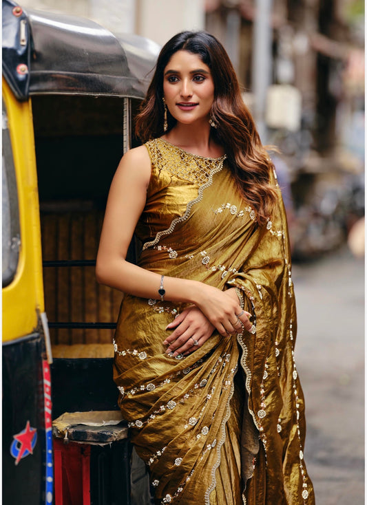 Indian Fancy Party wear Saree Fendi Silk Bollywood Sari C23