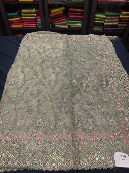 Pastel Green Fancy Party wear Net Sari Indian Saree S81