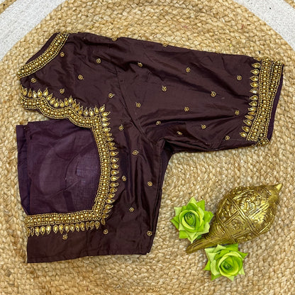 38” M Size 8 Aari Worked Sari Blouse Indian Saree Top Brown B277