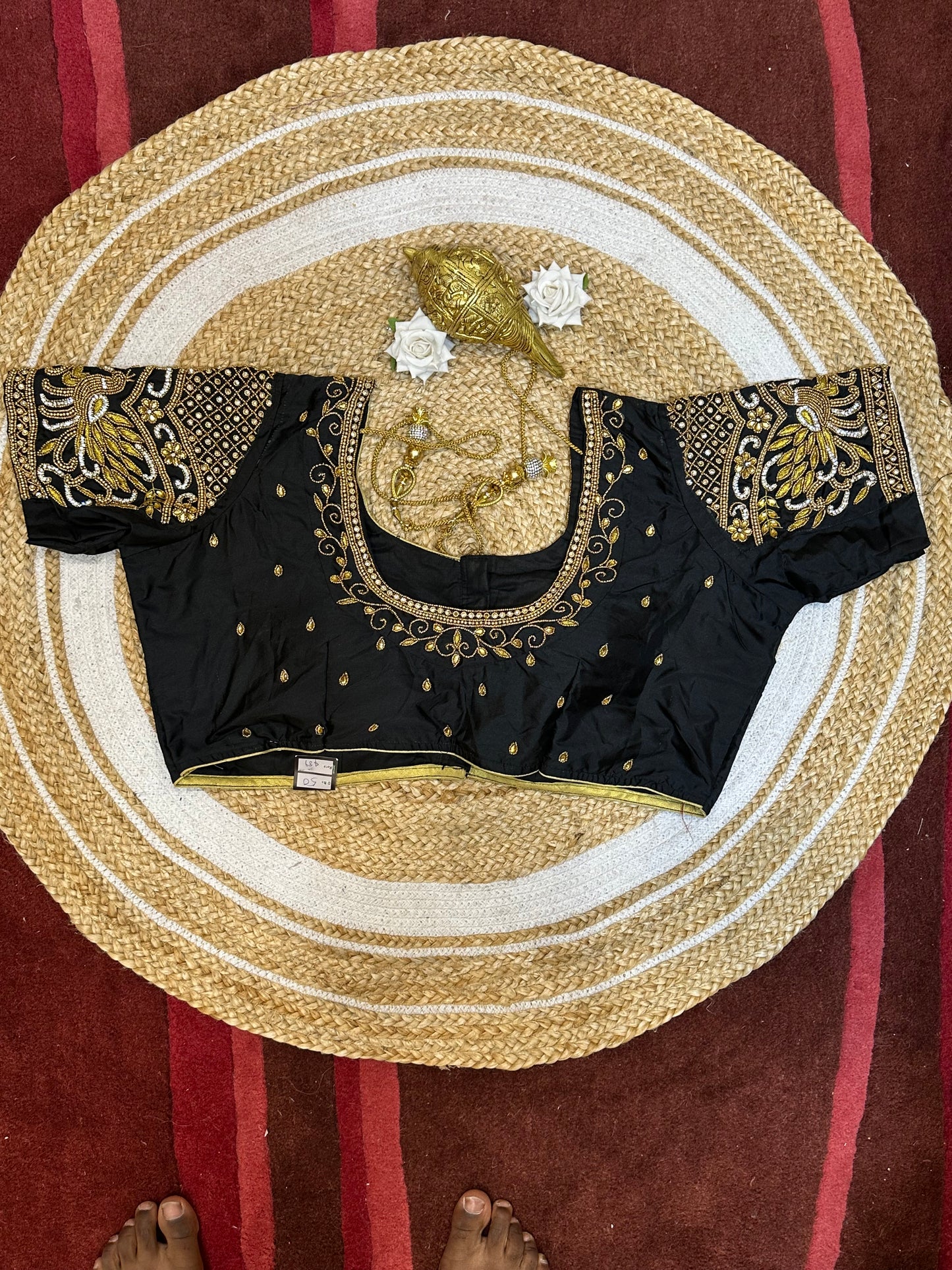 50” Size 20 Aari Worked Sari Blouse Indian Saree Top Silk Black B68