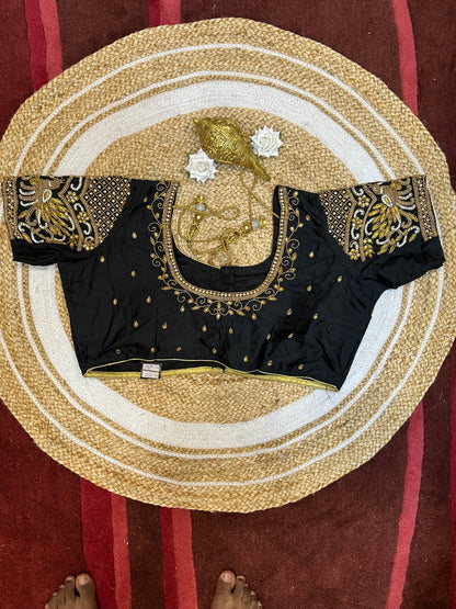 50” Size 20 Aari Worked Sari Blouse Indian Saree Top Silk Black B68