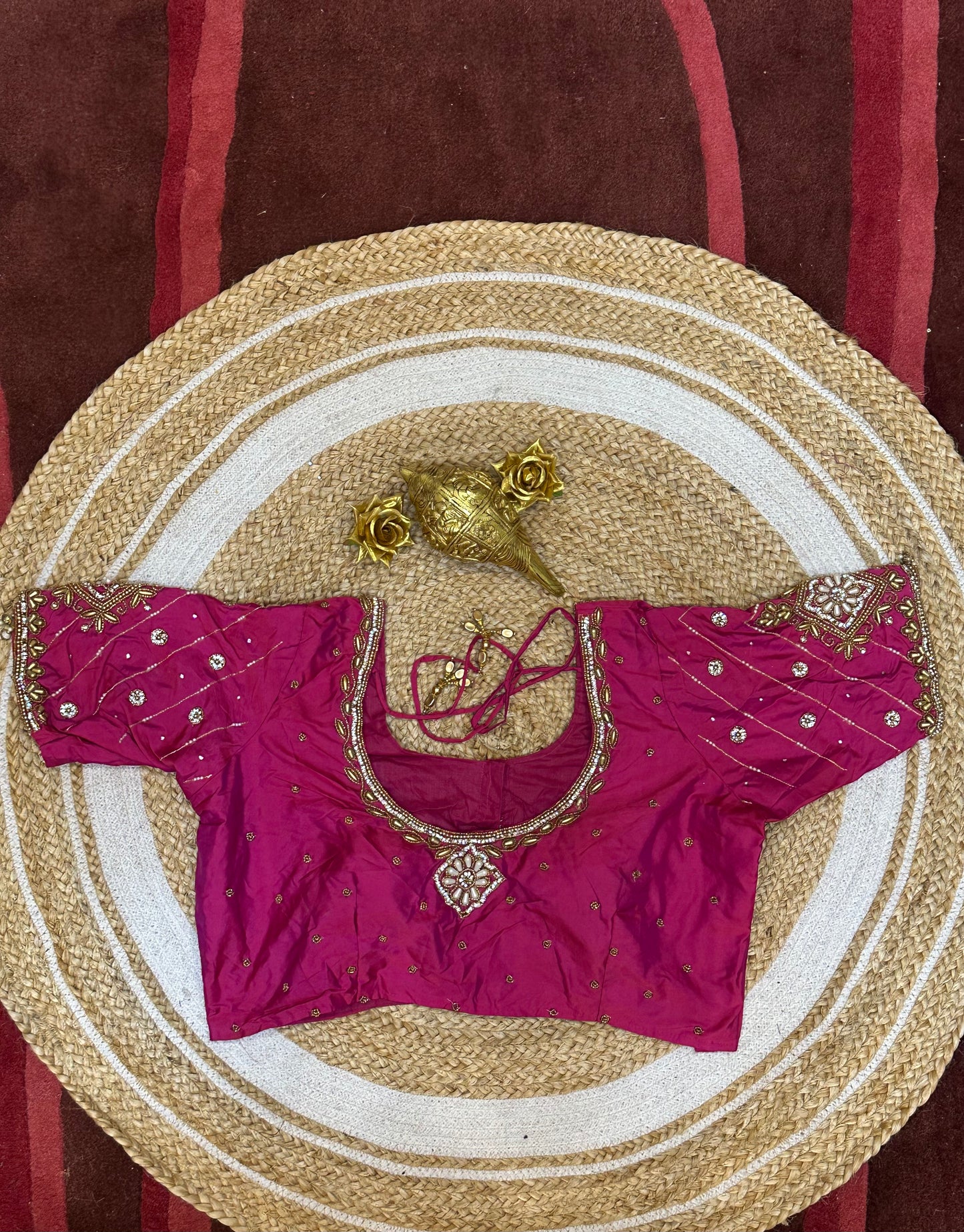 40” Size 10 Aari Worked Sari Blouse Indian Saree Top Silk Pink B79