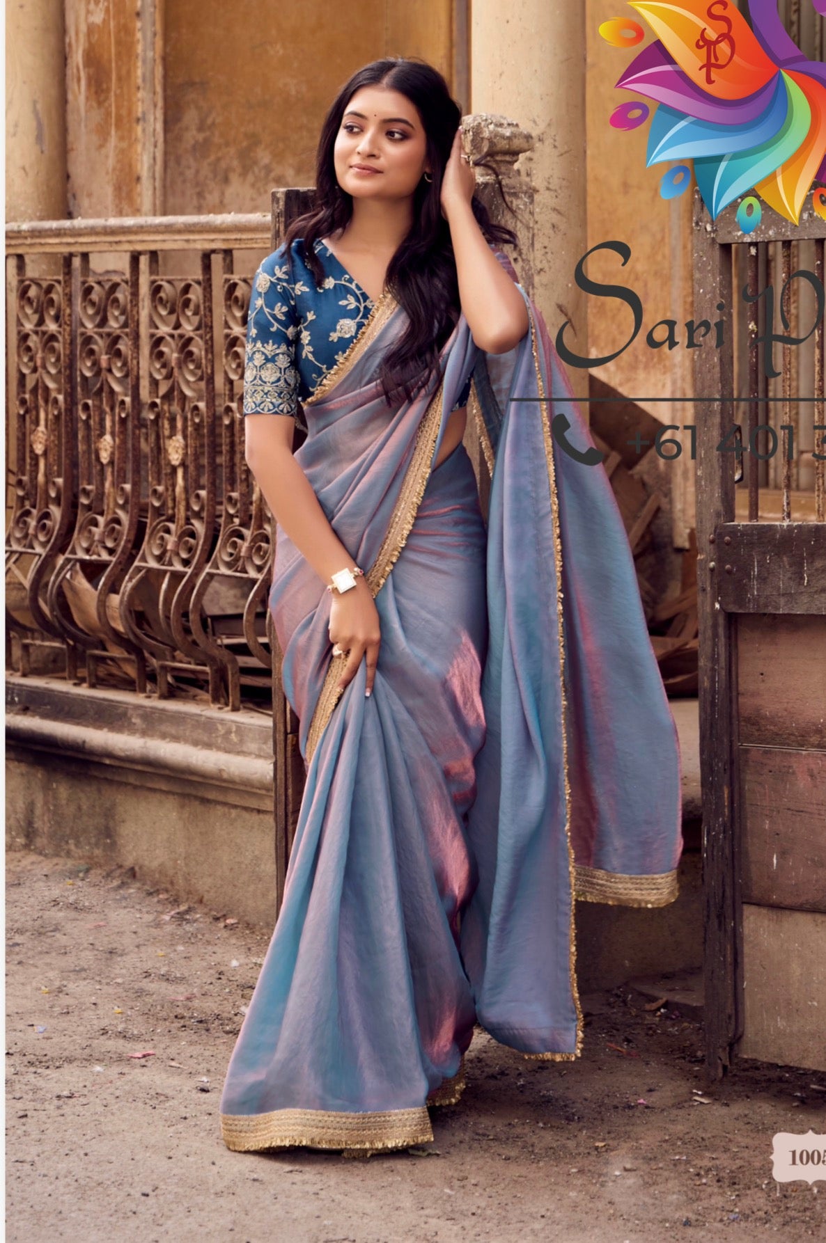 Indian Fancy Party wear Saree Fendi Silk Bollywood Plain Dual Tone Sari S148