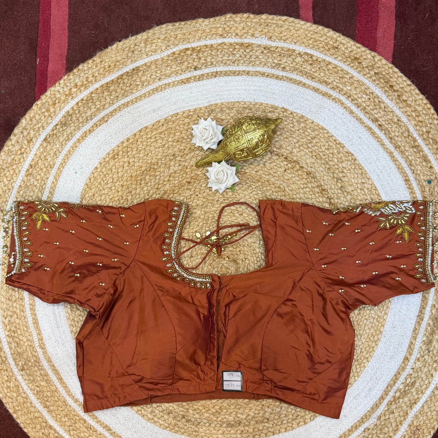 L42” XL Size 12 size Aari Worked Sari Blouse Indian Saree Top Copper B236