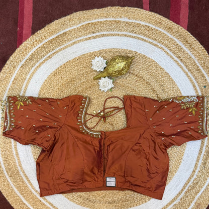 L42” XL Size 12 size Aari Worked Sari Blouse Indian Saree Top Copper B236