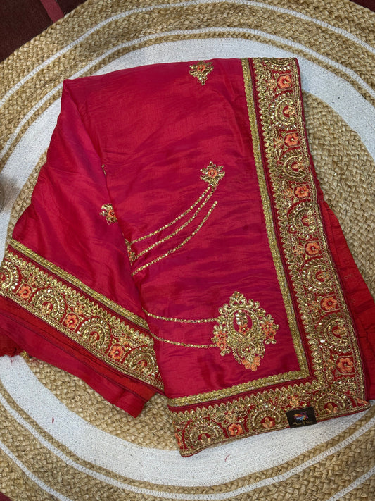 Reddish Pink Fancy Party Sari Indian Saree S38