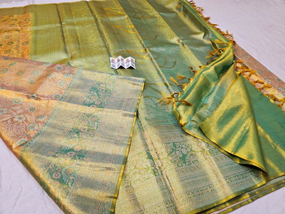 Kanchipuram Pure Silk Saree Bridal Gold Pista Kanjivaram Sari SPK290