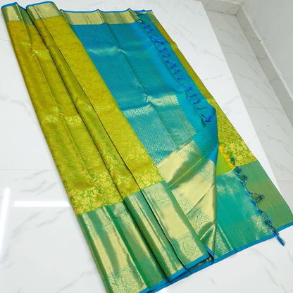 Bridal Kanchipuram Pure Silk Saree Green Blue Kanjivaram Sari| SPK179