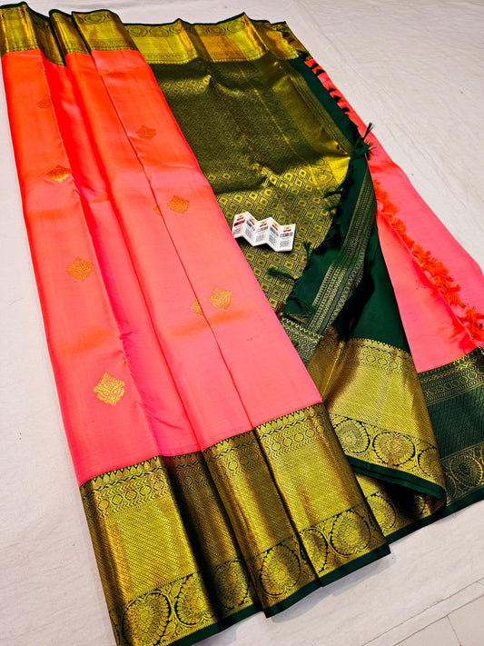 1g Gold Kanchipuram Pure Silk Saree Handloom Korvai Kanjivaram Sari SPK233