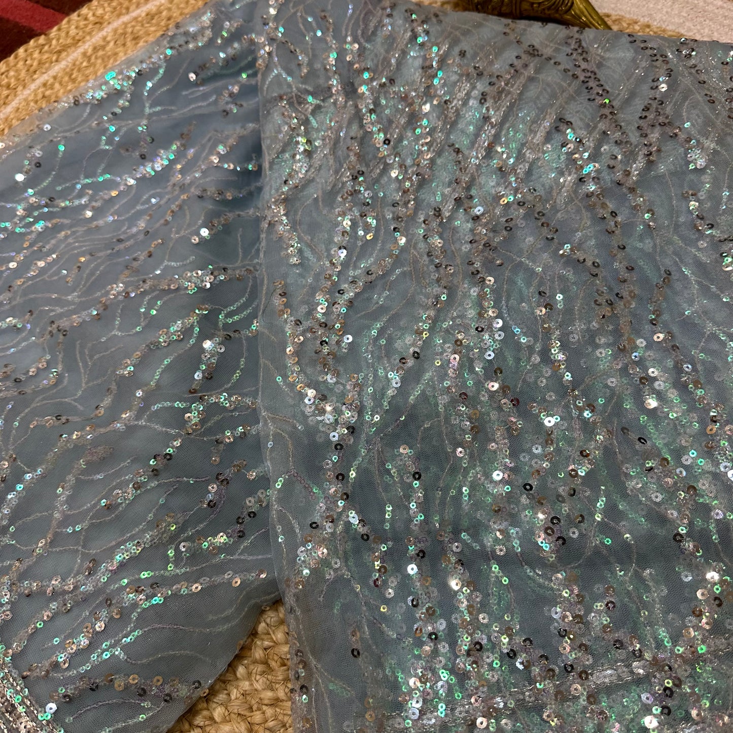 Net Sari Indian Bollywood Sequins Designer Fancy Party wear Saree  Z2