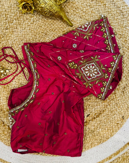 40” Size 10 Aari Worked Sari Blouse Indian Saree Top Silk Pink B79