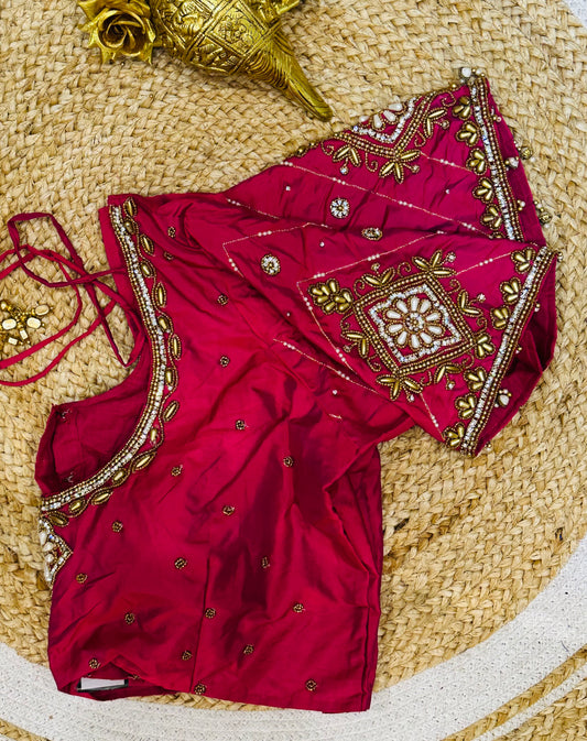 40” Size 10 Aari Worked Sari Blouse Indian Saree Top Silk Pink B79