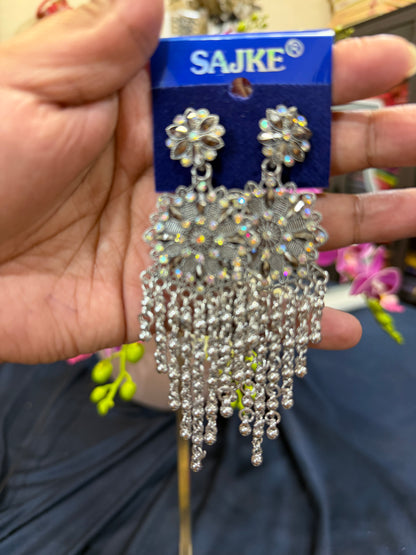 Silver Colour Indian Light weight Oxidised Earrings | SPE007